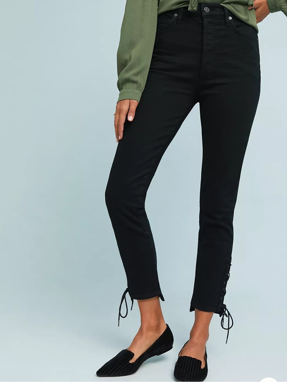 Citizens Of Humanity Olivia High Rise Slim Ankle Jeans Lace Up Hem Stretch Denim